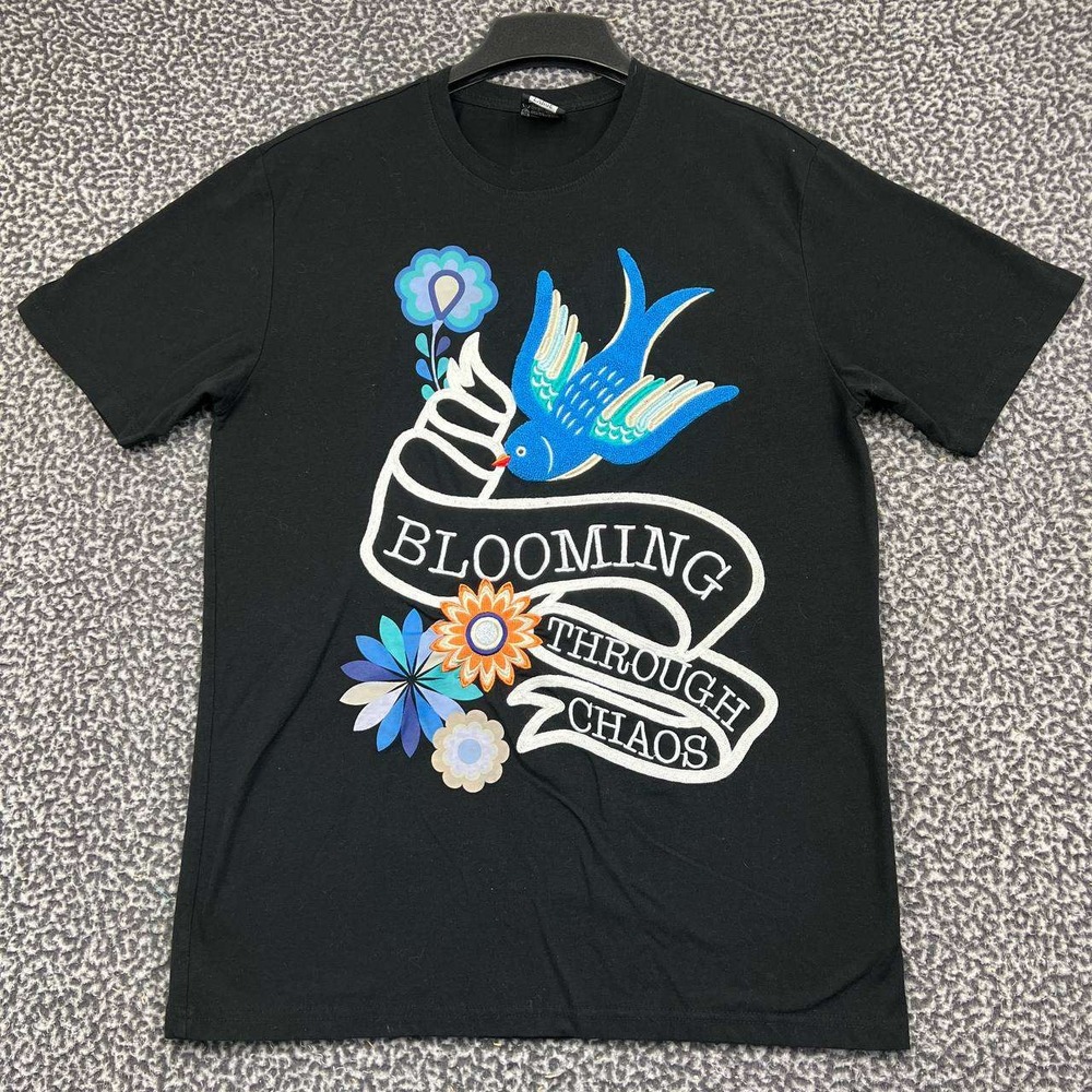 Blooming Through Chaos Bird Shirt Men Large Black Genuine Authentic Garments L
